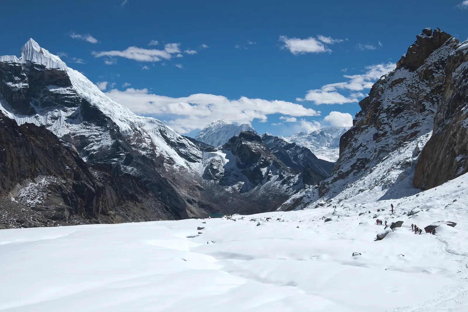 Snow-capped Himalayan peaks in Nepal under a clear sky