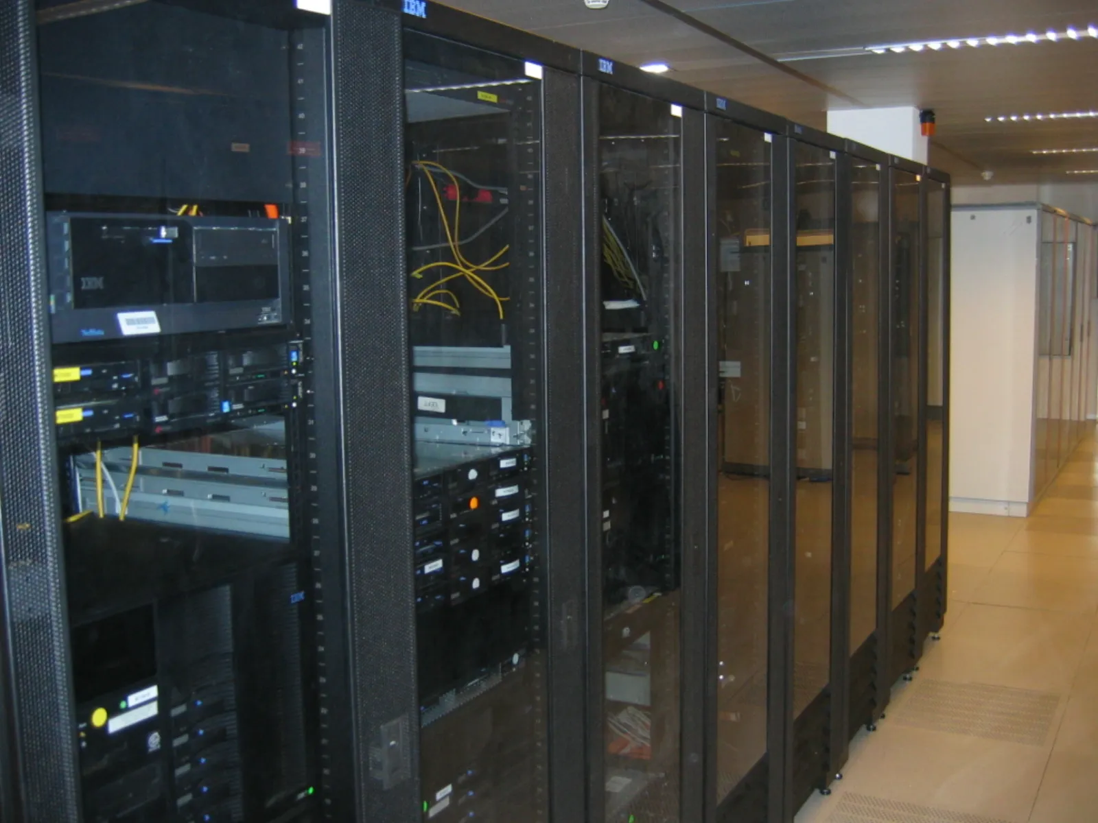 Rows of servers in a data centre rack
